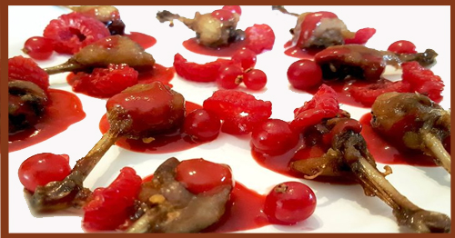 Quail Lollipops with Raspberry Sauce